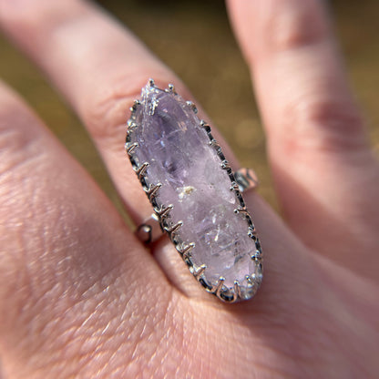 Amethyst crystal sterling silver rng