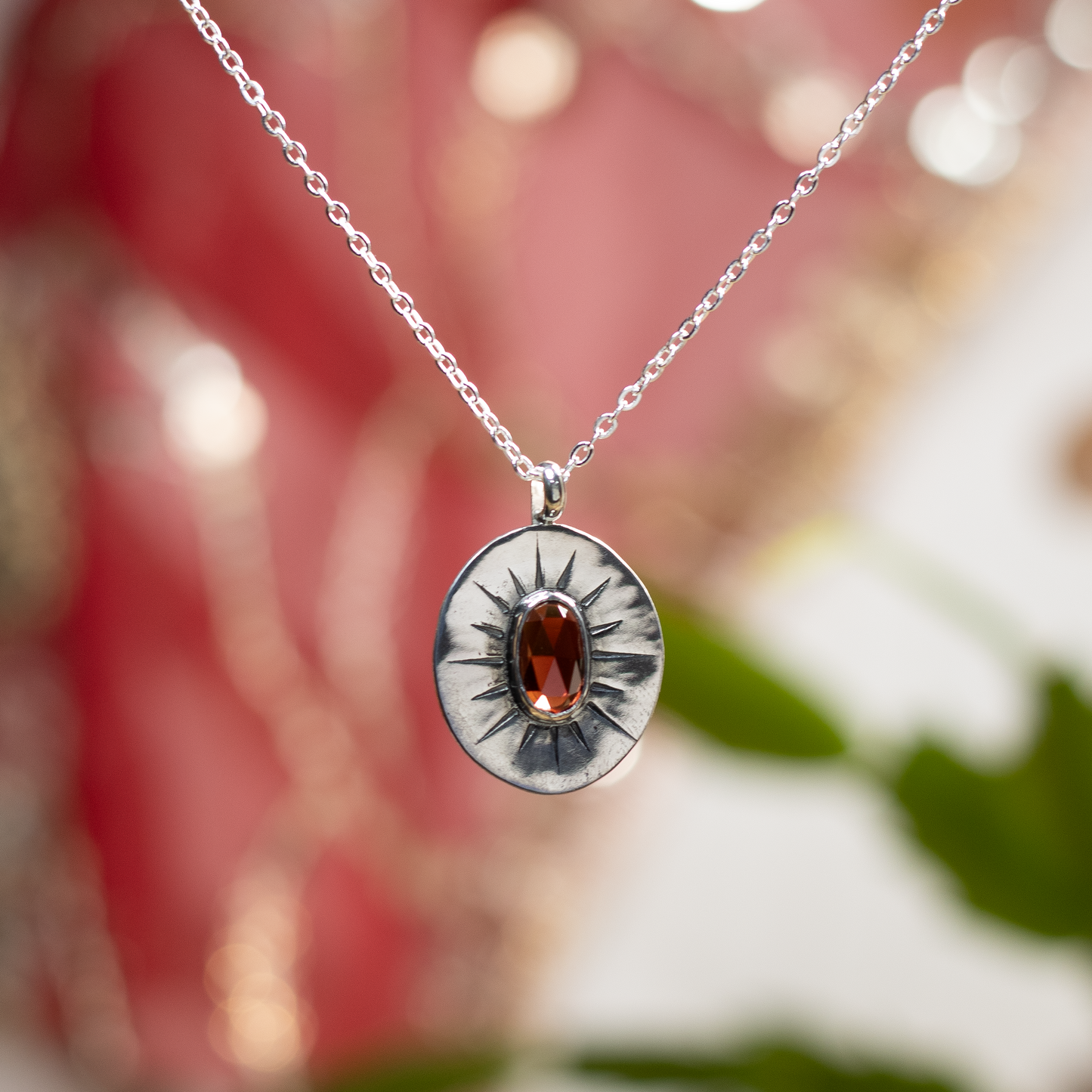 Garnet Sunburst Necklace