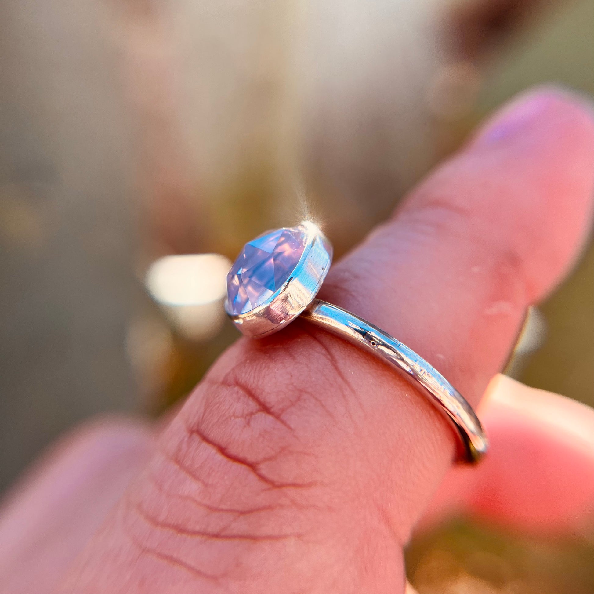 Purple quartz crystal ring 