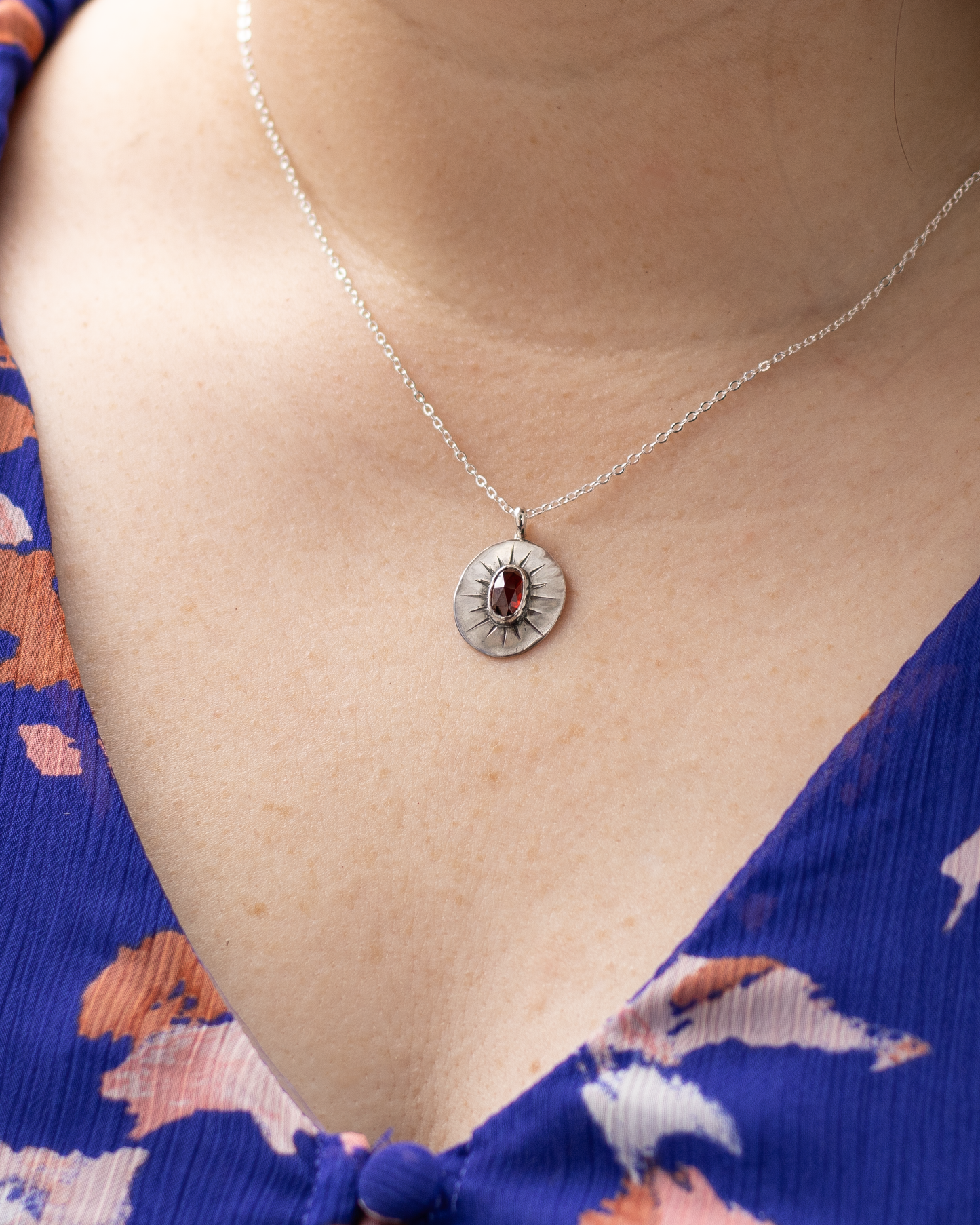 Garnet Sunburst Necklace